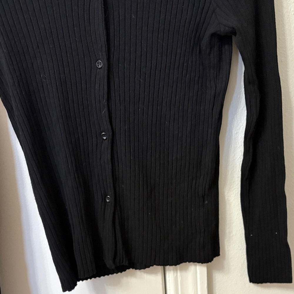 Zara Black Ribbed Button-Down Collared Top - image 3
